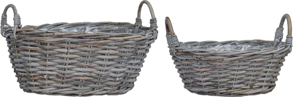 vidaXL Coș pentru plante cu depozitare 2 pcs Gri Ratan Lacak