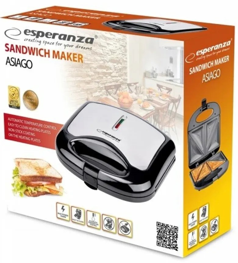 Prajitor de paine tip Sandwich maker Esperanza Asiago EKT011 1000W Negru/Gri