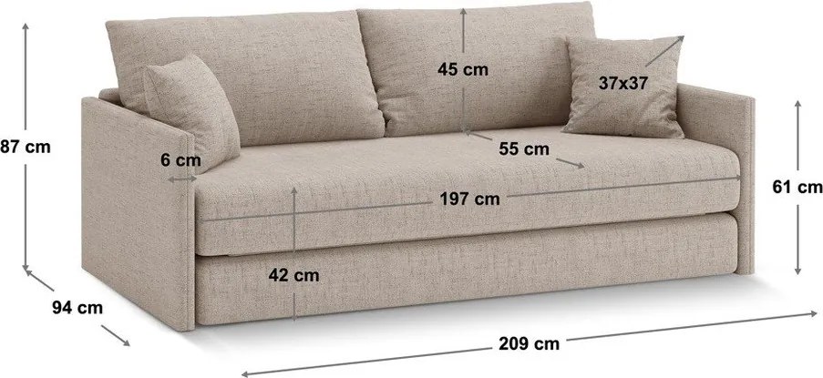 Canapea bej extensibilă cu tapițerie din chenille 209 cm Shannon – Cosmopolitan Design