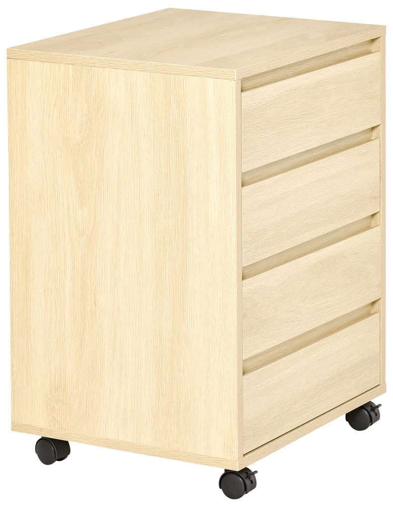 HOMCOM Sertar de birou depozitare birou pe roți 4 sertare glisante din lemn aspect natural de lemn | Aosom Romania