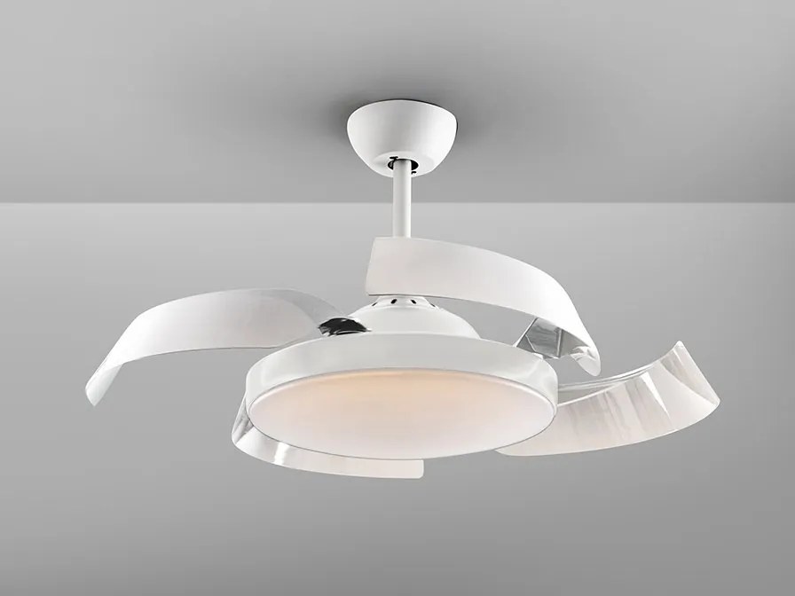 Lustra LED cu Ventilator si telecomanda, lame retractabile Enzo alb