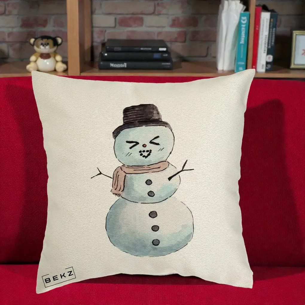 Perna Decorativa Om de Zapada Kawaii Haios, 40x40 cm, Ecru, Husa Detasabila, Perna Inclusa, BEKZ®