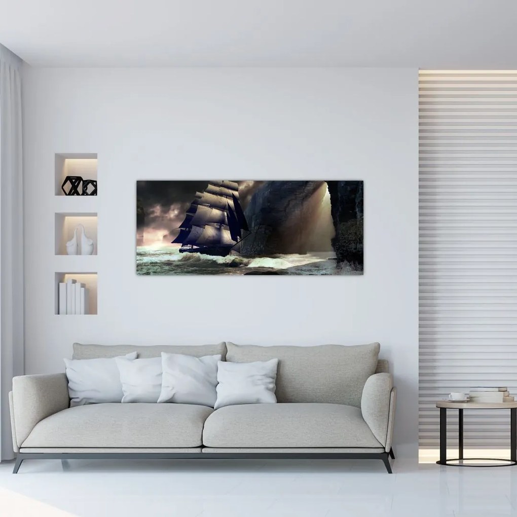 Tablou - Navă printre recife (120x50 cm)