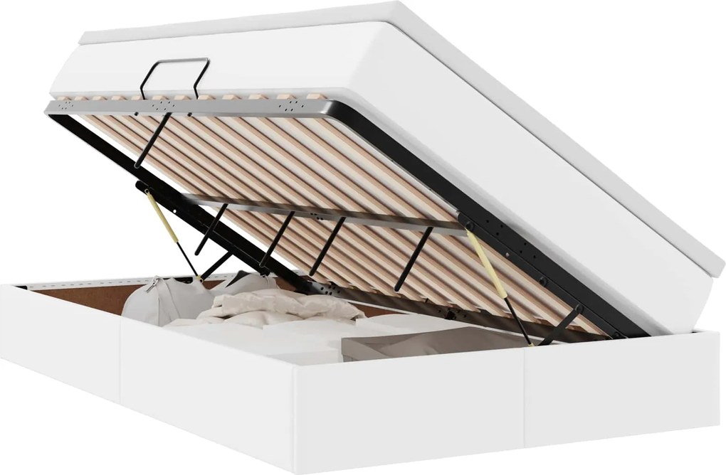 vidaXL Pat cu saltea și spațiu de depozitare Alb 120 x 200 cm