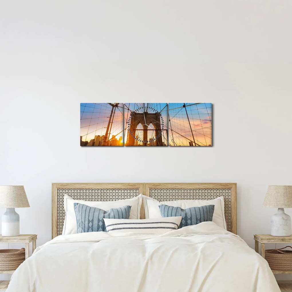 Tablou - Podul Brooklyn, Manhattan, New York (cu ceas) (90x30 cm)