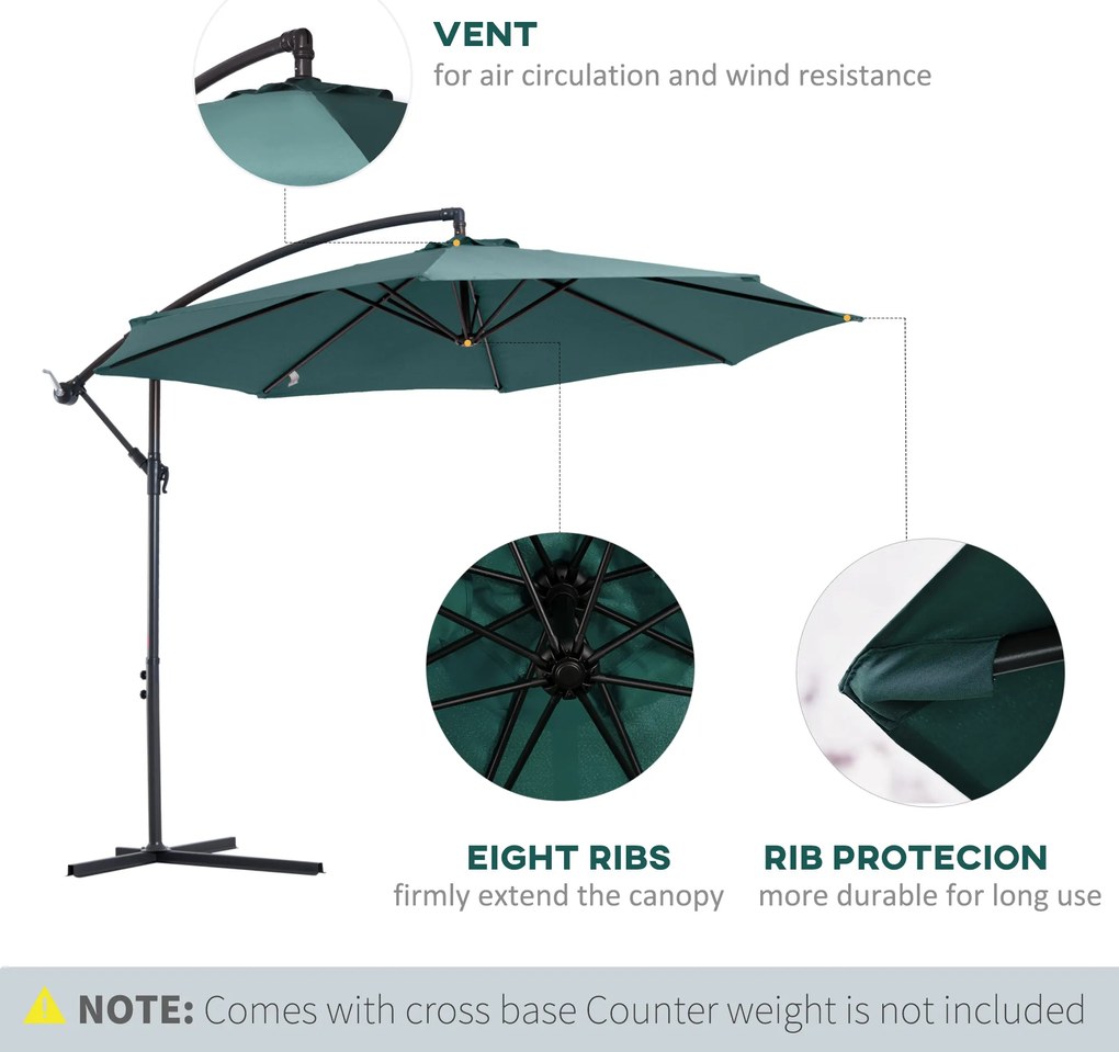 Umbrela Impermeabila cu Brat Lateral Outsunny, Structura Otel, Verde Φ300x250cm | Aosom Romania