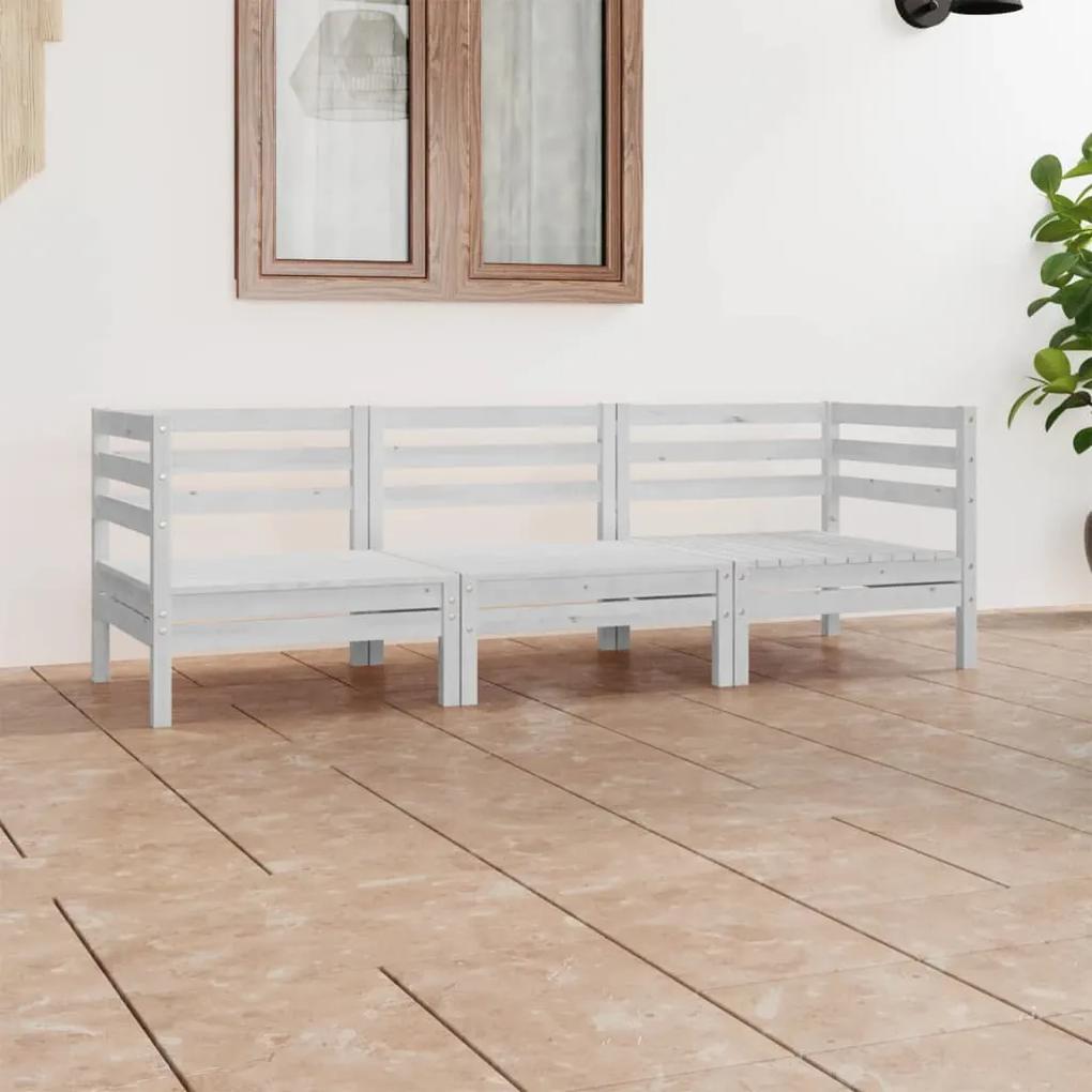 3082463 vidaXL Set mobilier de grădină, 3 piese, alb, lemn masiv de pin