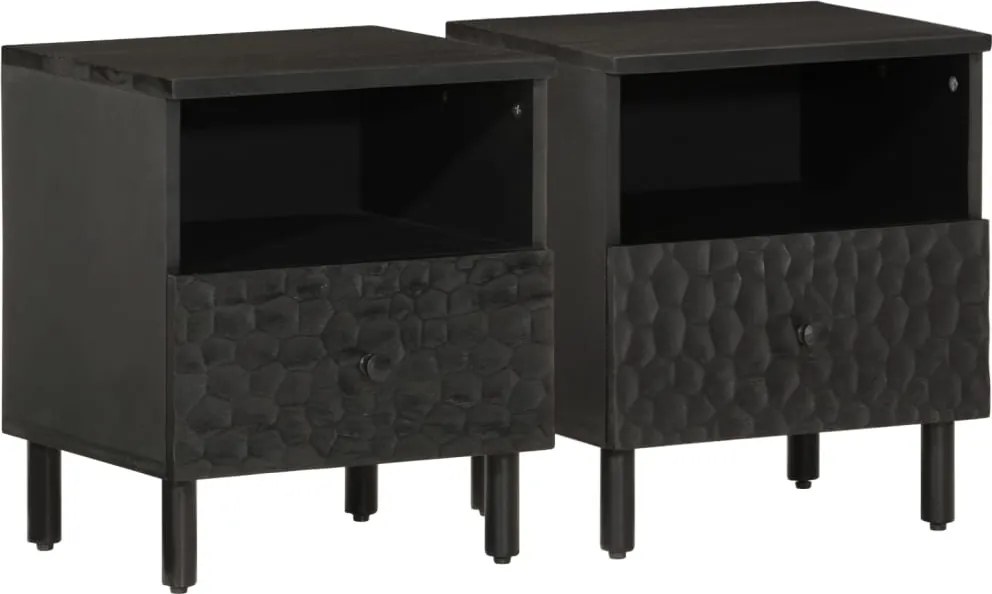 vidaXL Noptiere, 2 buc., negru, 40x33x46 cm, lemn masiv de mango