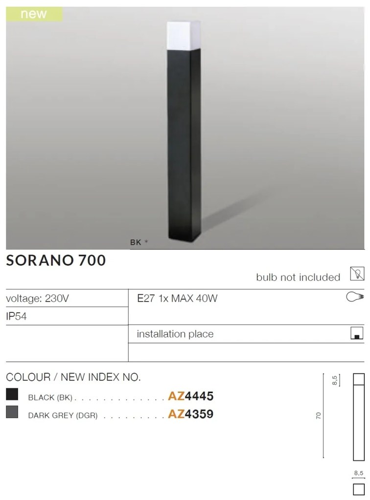 Stalp de iluminat exterior modern IP54 SORANO H-70cm gri