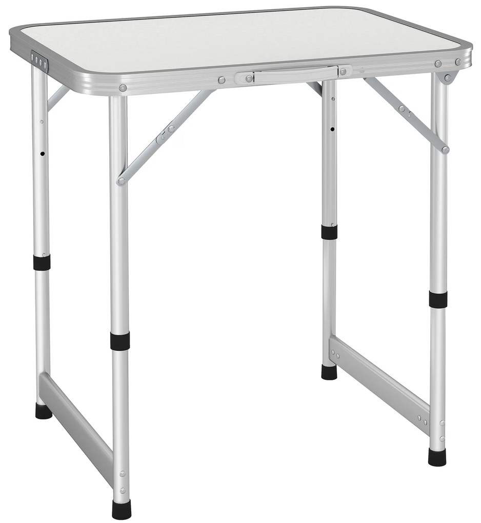 Outsunny Masă de Camping Pliabilă, Masă Universală, Masă de Transport pentru Grădină, Masă Pliabilă Reglabilă, Aluminiu + MDF Alb 60 x 45 x 47,5/64 cm | Aosom Romania