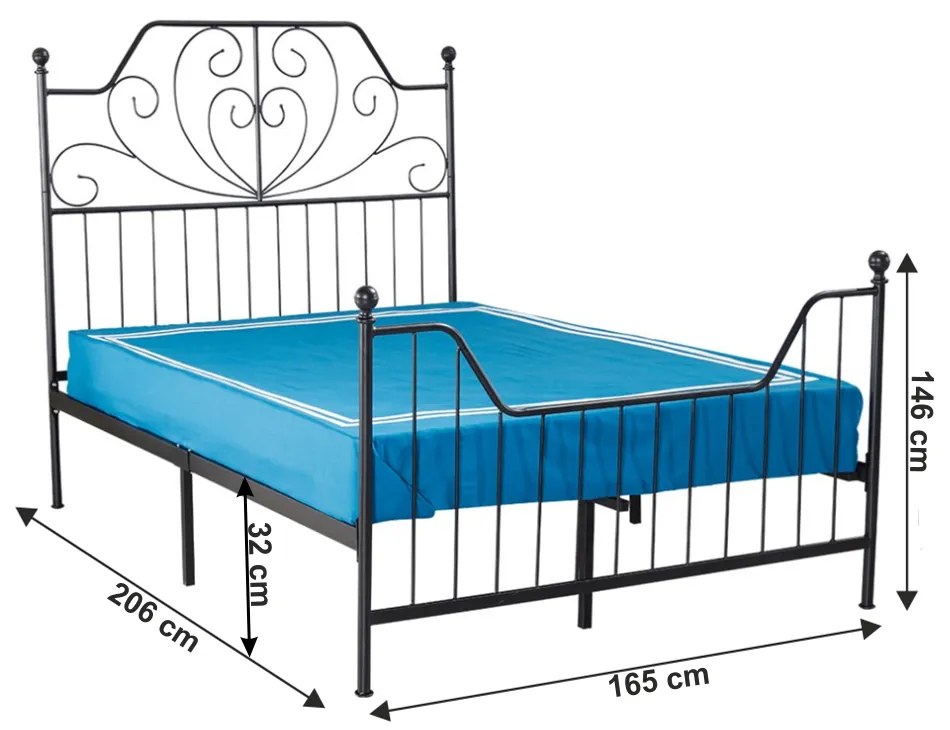 Pat metalic de dormitor 160x200 , negru ,cu suport saltea inclus 160x200 cm -loc saltea