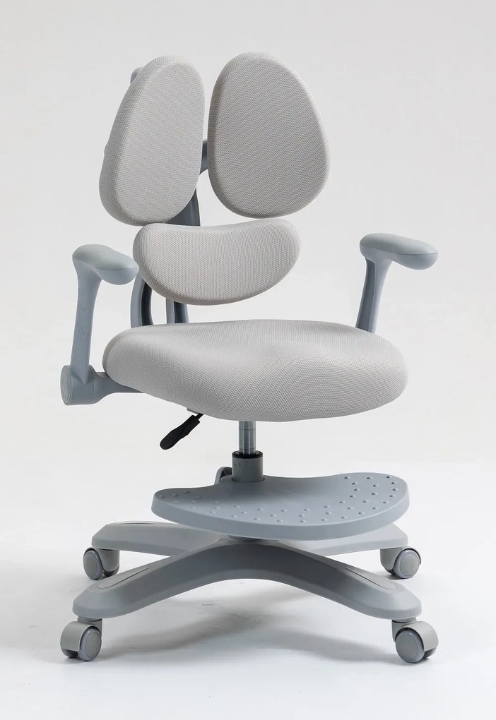 RIKKY Scaun ergonomic pentru copii, spatar si suport lombar reglabile, huse detasabile, suport picioare reglabil, rotativ, Gri