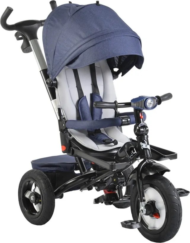 Tricicleta cu copertina detasabila NOVOKIDS™ Jockey Trike , Cu far luminos si melodii, Roti gonflabile din cauciuc, Pozitie somn, Pedale si maner
