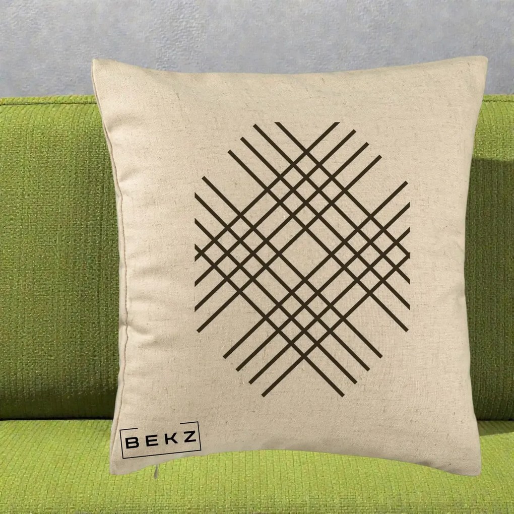 Perna Decorativa Geometric Grid, 40x40 cm, Bej, Husa Detasabila, Perna Inclusa, BEKZ®