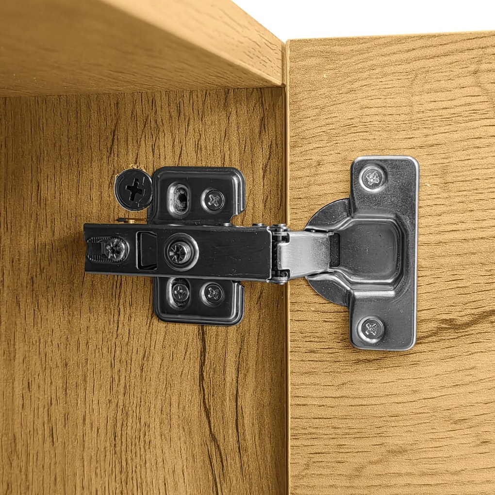 Comodă TV cu 3 uși și 2 compartimente, picioare metalice tip U, 170x36,5x42 cm, Culoare naturală