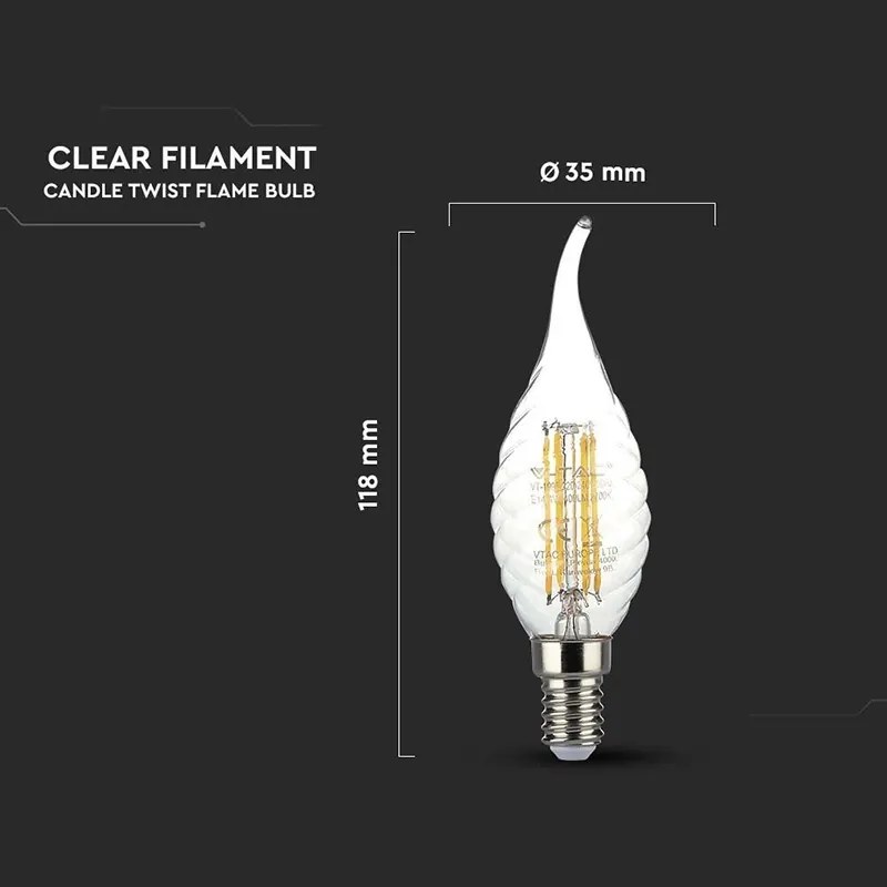 Bec e14 cu filament led 4w 6500k model spirala