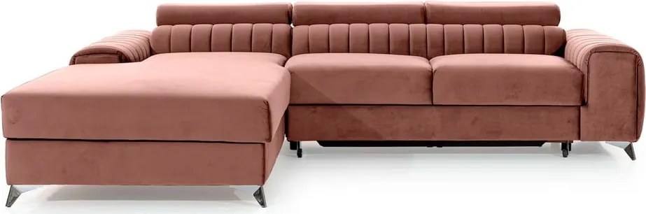 Colțar roz extensibil/cu spațiu de depozitare cu tapițerie din catifea (cu colț pe partea stângă/cu șezlong) Grayson – ELTAP