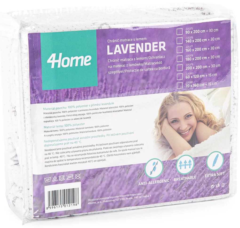Protecție saltea 4Home Lavender cu bordură, 160 x 200 cm + 30 cm, 160 x 200 cm