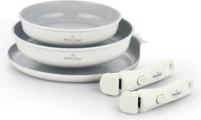 Set de tigai Swiss Haus SH-GCFP5LC, 5 piese, Acoperire ceramica Sapphire, Manere detasabile, Inductie, Crem