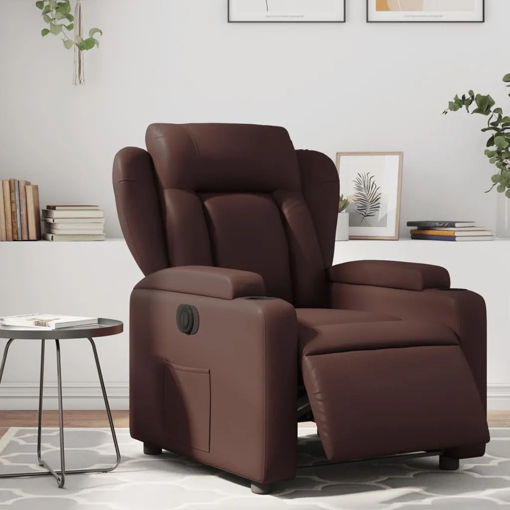 vidaXL Fotoliu rabatabil electric, maro, piele ecologică