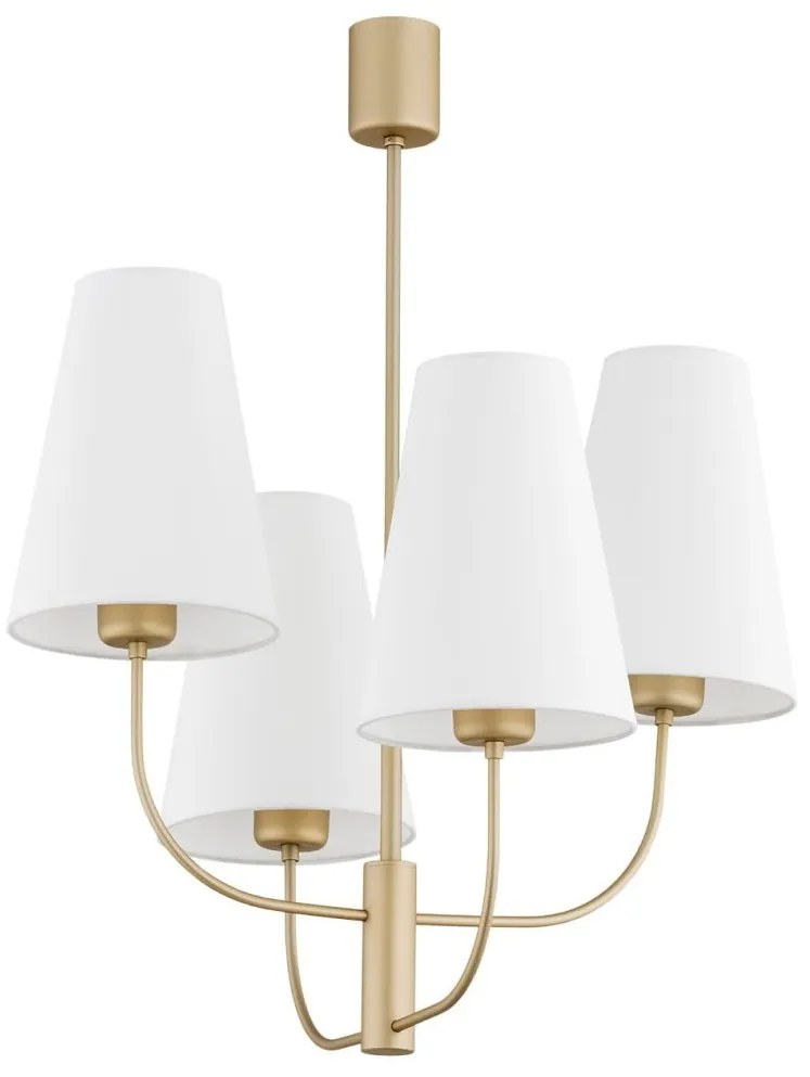 Lustra cu 4 brate design modern Safiano auriu, alb