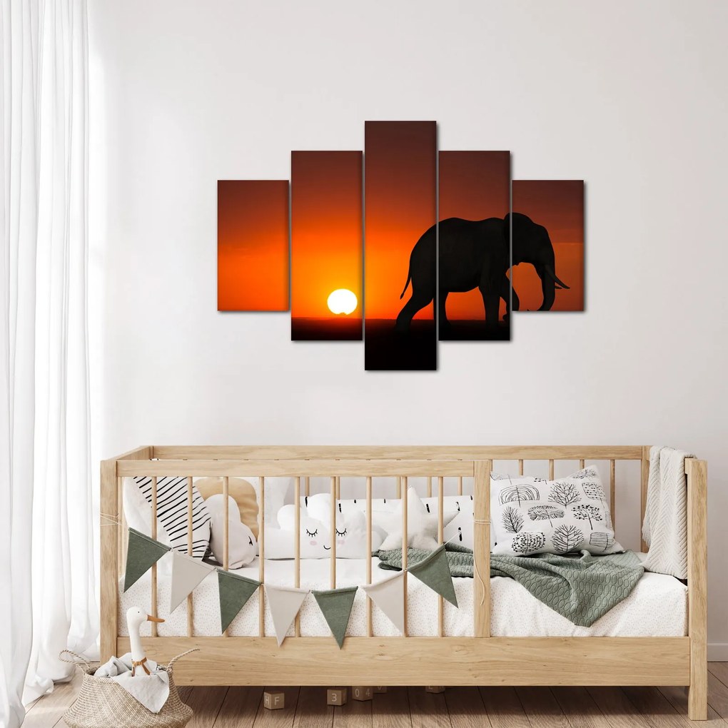 Tablou cu elefant în apus de soare (150x105 cm)