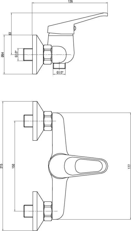 Lobo Baterie pentru duș, montare pe perete Finisaj: Crom BYU_040M