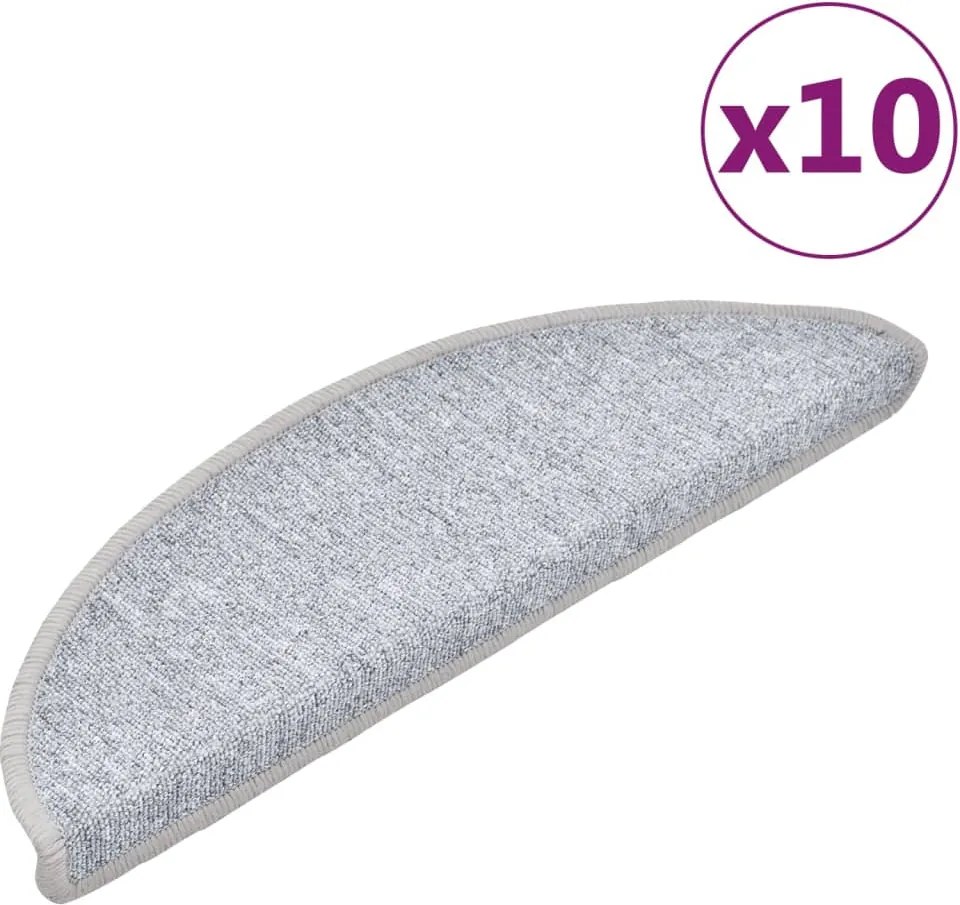 vidaXL Covorașe pentru scări, 10 buc., 56x17x3 cm, gri deschis, semirotunde