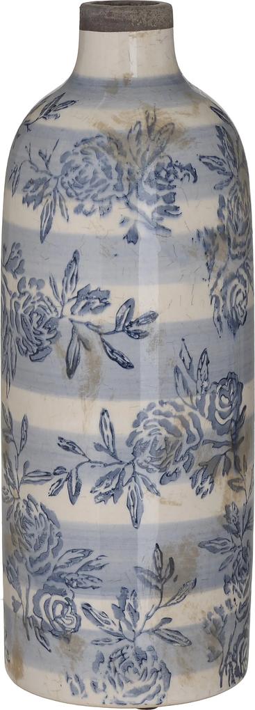 Vaza ceramica aspect antichizat, alb/albastru, 11.5x31.5 cm