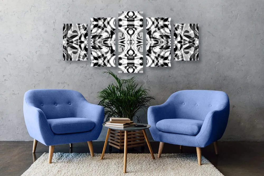 Tablou 5-piese abstractizare în design alb-negru