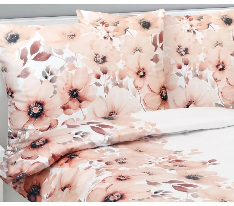 Lenjerie de pat Bellatex Satin Flower salmon , 140x 220 cm, 70 x 90 cm, 140 x 220 cm, 70 x 90 cm