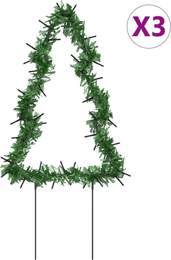 vidaXL Decor brad cu lumini de Crăciun cu țăruși 3 buc. 50 LED 30 cm