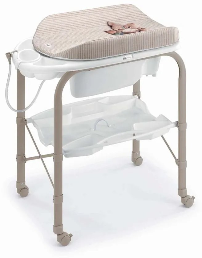 Masa de baie pliabila cu saltea de infasat, cadita anatomica cu furtun, roti cu blocatori, Cambio Deluxe, alb