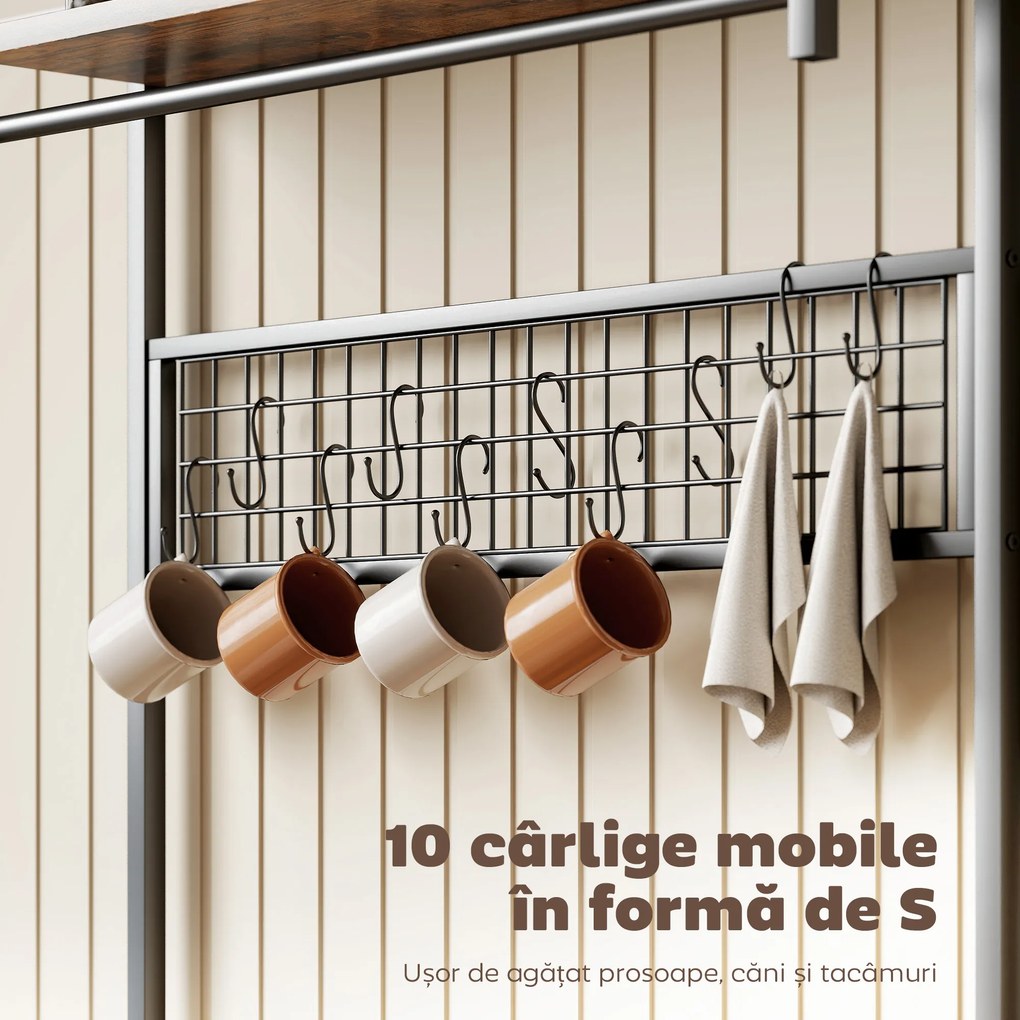 HOMCOM Scaffale Bucătărie Con Prize E Led, Struttura In Oțel, Marrone Rustic | Aosom Romania
