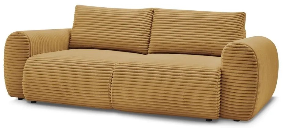 Canapea galben-muștar extensibilă cu tapițerie din catifea reiată 257 cm Lucien – Bobochic Paris