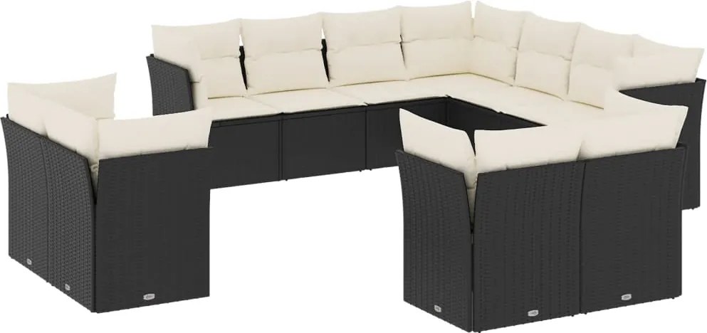 vidaXL Set canapele de grădină cu perne, 11 piese, negru, poliratan
