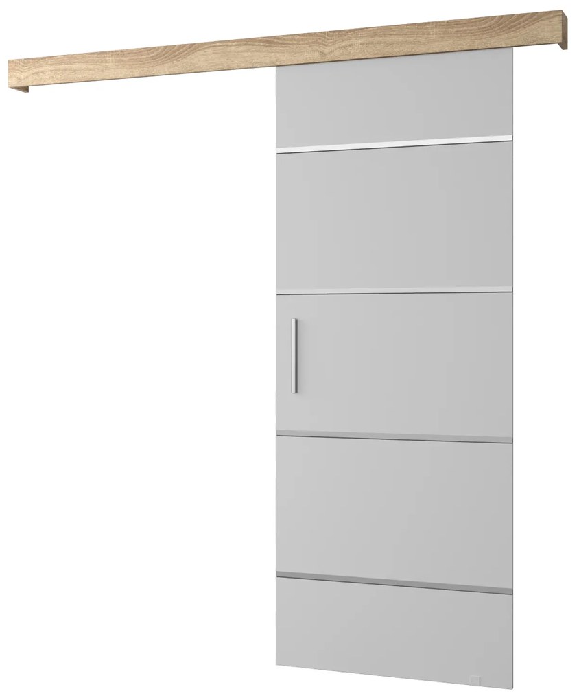 Uși culisante 90 cm Sharlene IV (alb mat + stejar sonoma + argintiu). 1043755