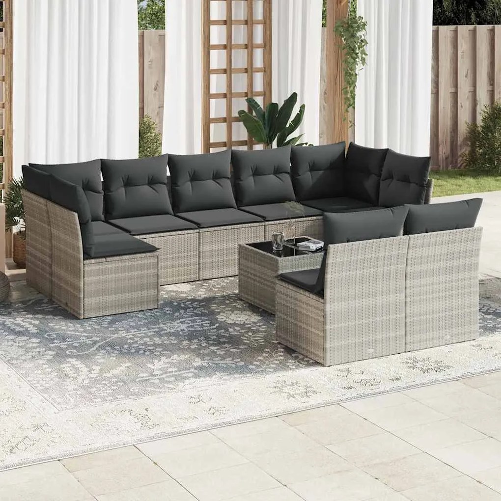 vidaXL Set canapele de grădină cu perne 10 piese gri deschis poliratan