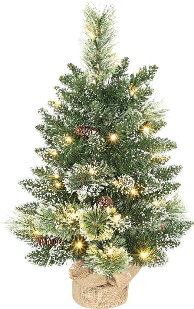 HOMCOM Pom de Crăciun Miniatural Pre-luminat 60 cm, Pom de Crăciun cu Zăpadă | Aosom Romania