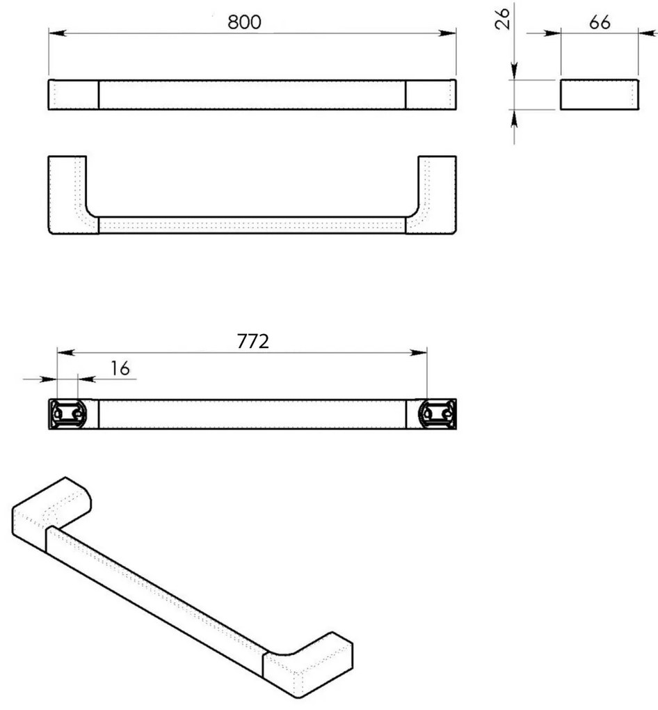 GEDY PI218014 Pirenei suport pentru prosoape 80 x6,6 cm, negru mat