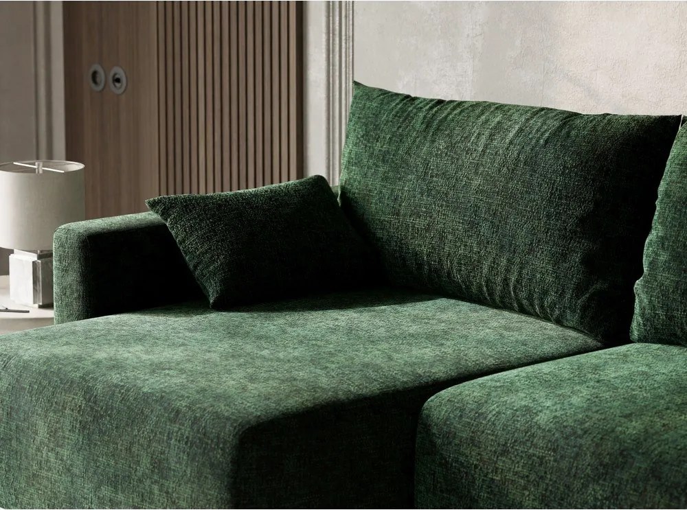 Colțar verde închis extensibil/cu spațiu de depozitare cu tapițerie din chenille (cu colț pe partea stângă/cu șezlong) Leon – Maison de Rêve