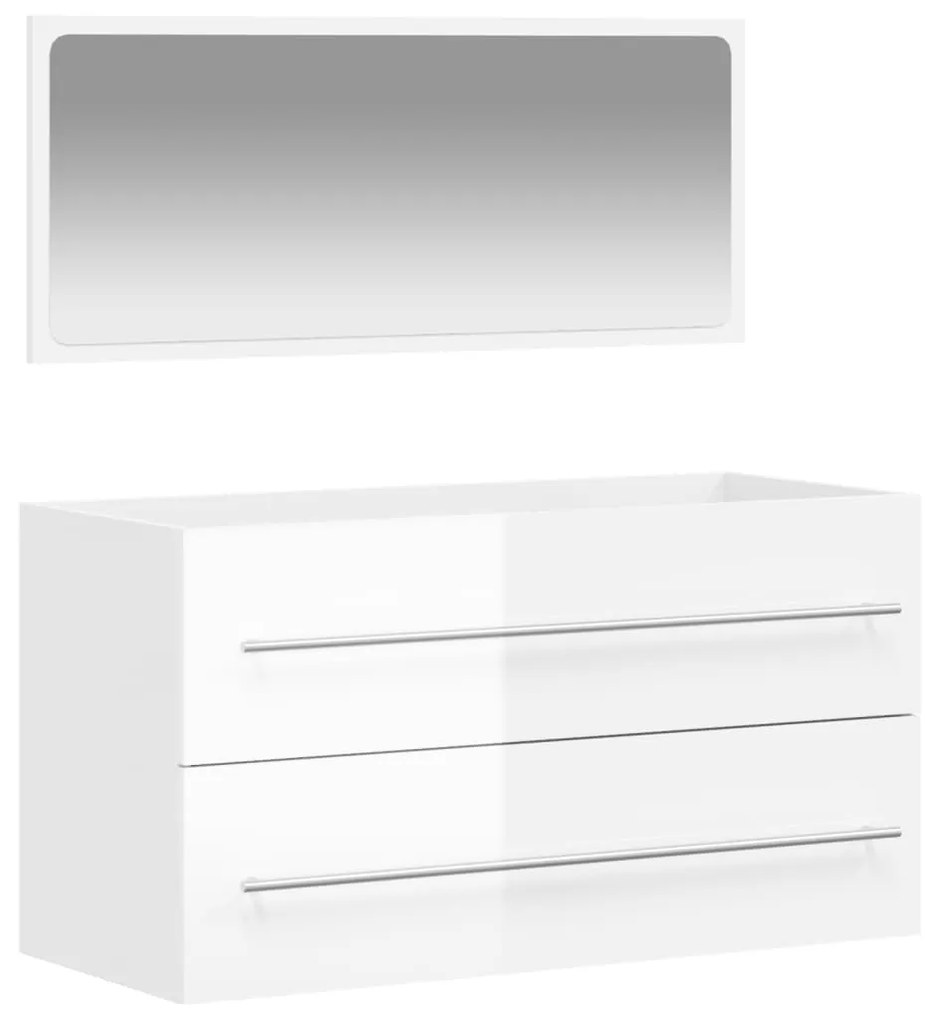 833883 vidaXL Dulap de baie cu oglindă, alb extralucios, lemn prelucrat