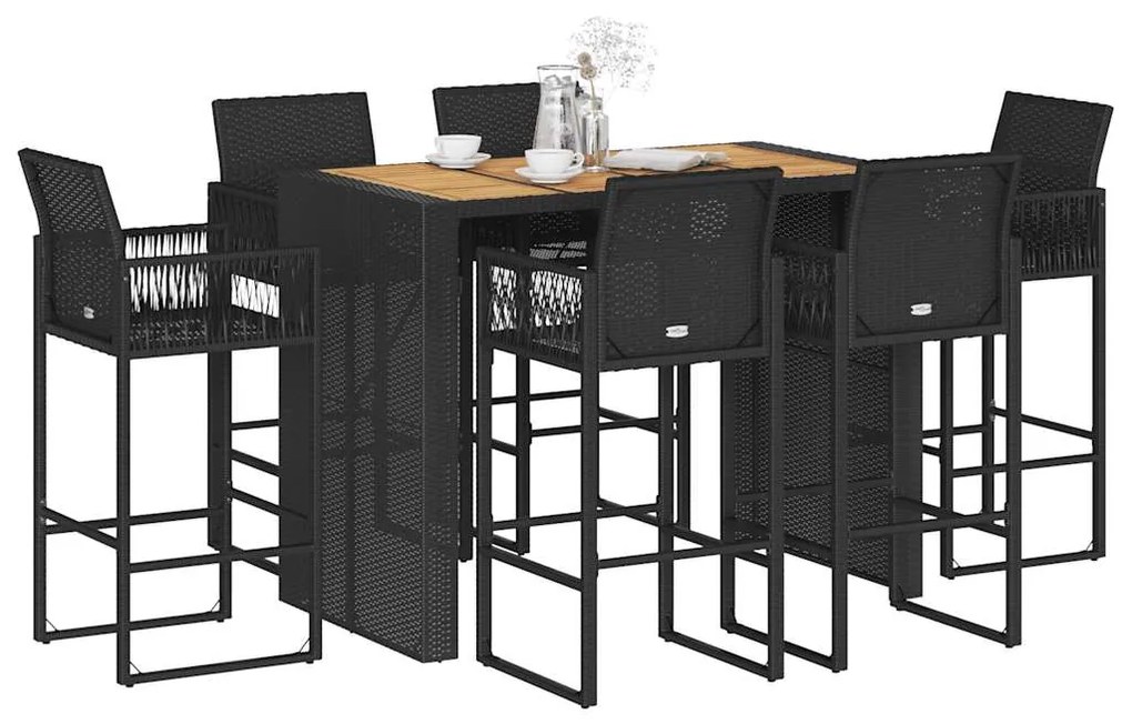 3328892 vidaXL Set mobilier bar de grădină fără perne 7 piese negru poliratan