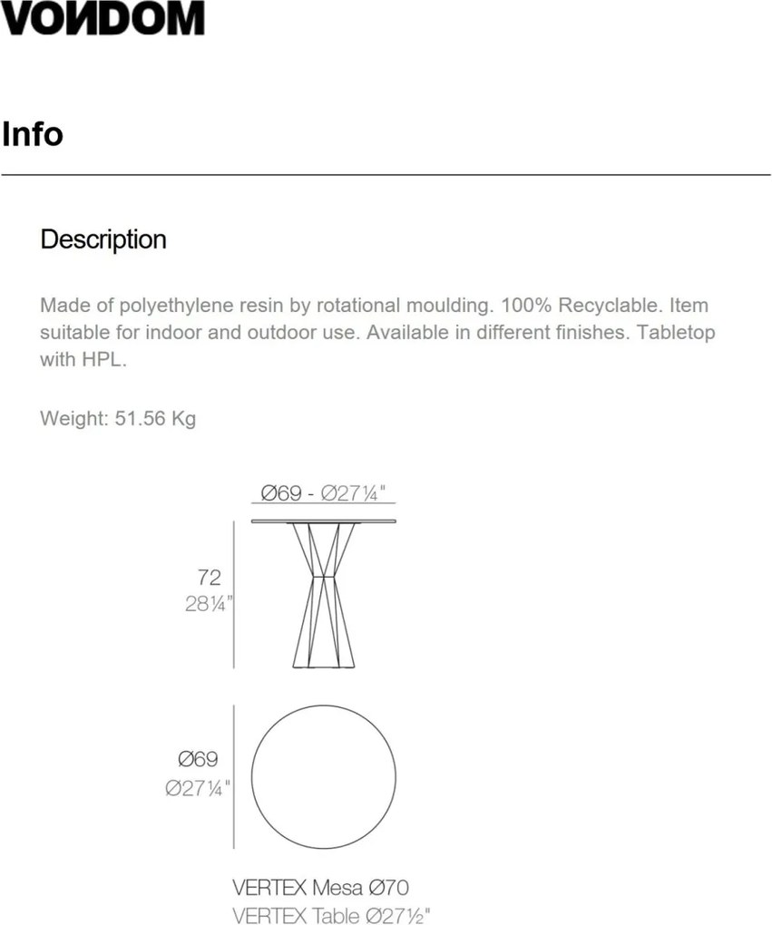 Masa de exterior / interior design modern premium VERTEX 70cm