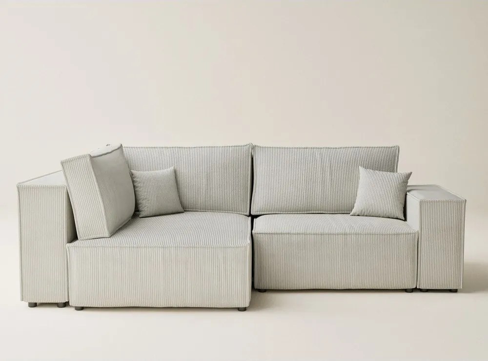 Colțar crem extensibil/cu spațiu de depozitare cu tapițerie din catifea reiată (cu colț pe partea stângă/în formă de ”L”) Tonga – Maison de Rêve