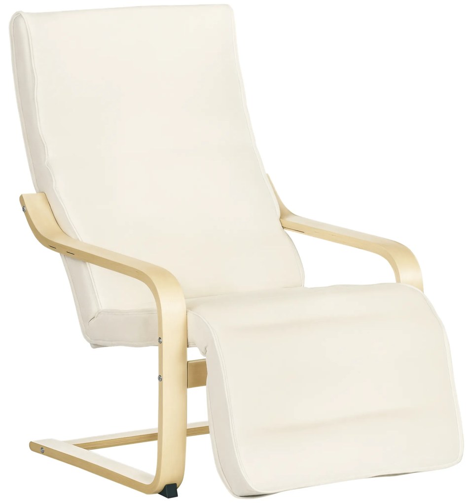 HOMCOM Fotoliu Relax Confort și Relaxare cu suport reglabil pentru picioare detașabil 94 x 66,5 x 100 cm Lemn Masiv Crem | Aosom Romania