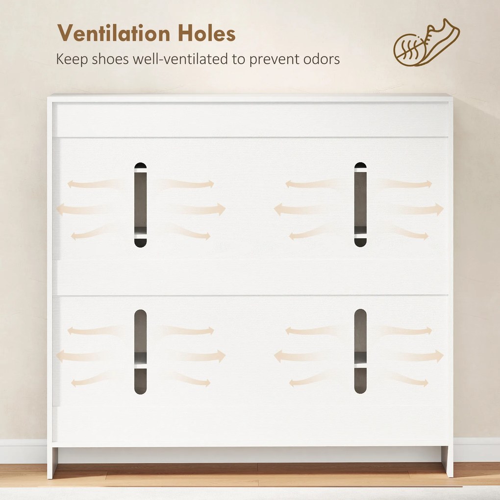HOMCOM Dulap de Pantofi pentru 25-30 de Pantofi cu Uși Amortizate, Alb Lucios | Aosom Romania