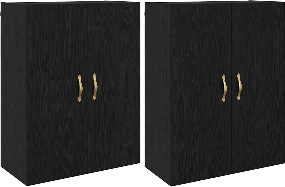 vidaXL Dulap montat pe perete 2 pcs Stejar Negru 69,5 x 34 x 90 cm