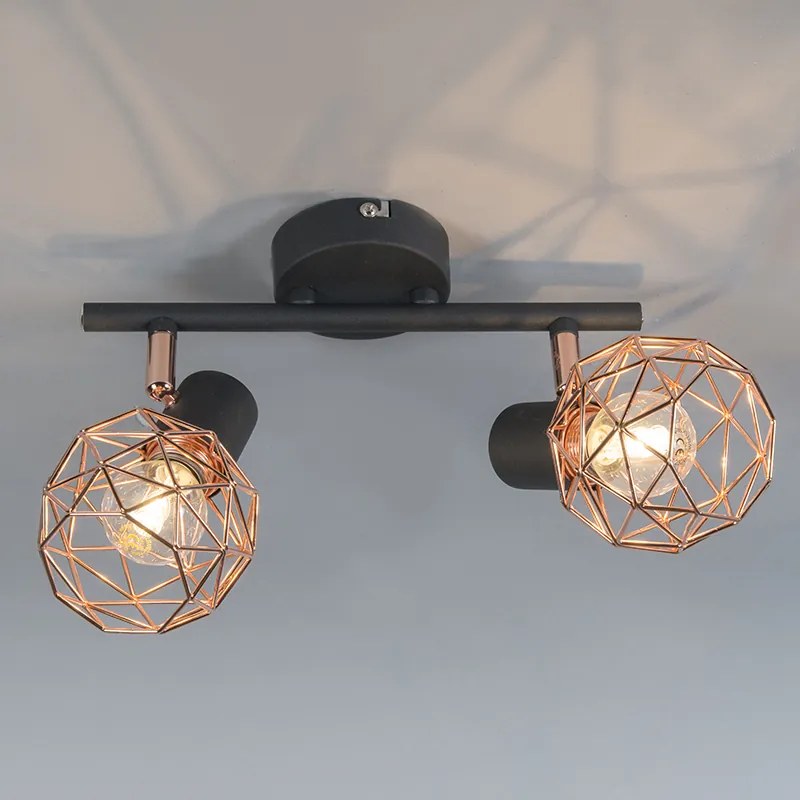 Spotlight modern negru cu cupru 2 lumini - Mesh