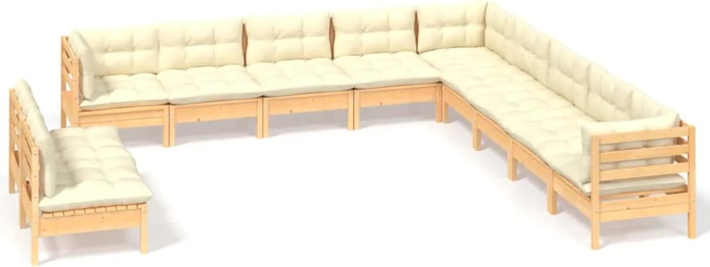 vidaXL Set mobilier grădină cu perne crem, 11 piese, lemn masiv de pin